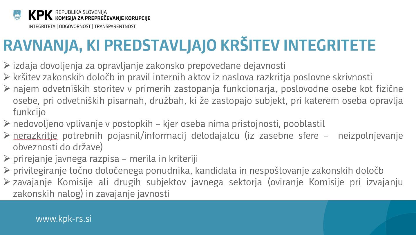 Ravnanja, ki predstavljajo kršitev integritete