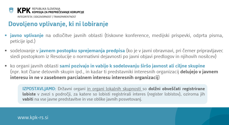 Dovoljeno vplivanje, ki ni lobiranje