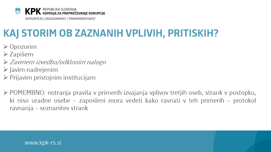 Kaj storiti ob zaznanih pritiskih?