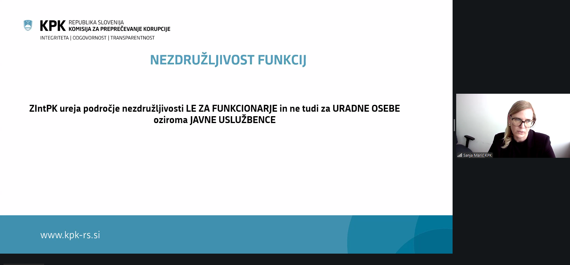 Predavateljica je podrobno predstavila institut nezdružljivosti funkcij.