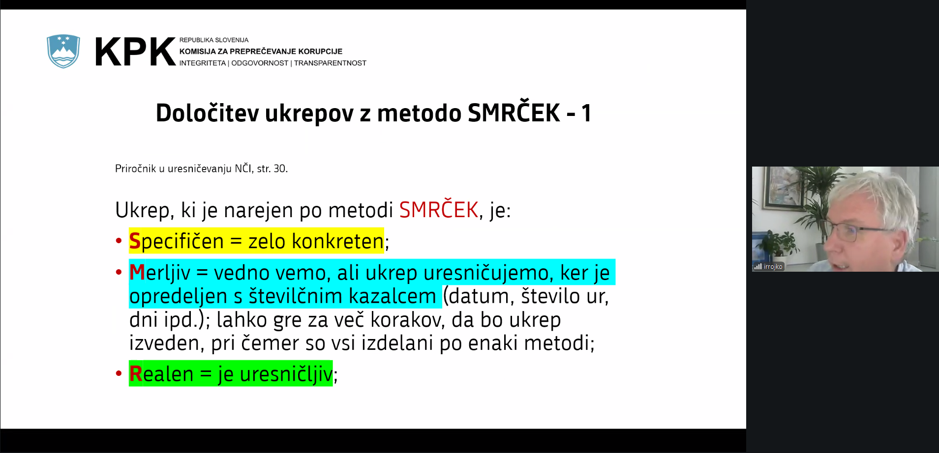 Ivijan R Rojko med delavnico o načrtih integritete