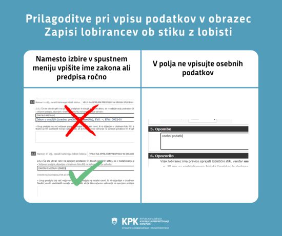Prilagoditve v obrazcu za lobiranje