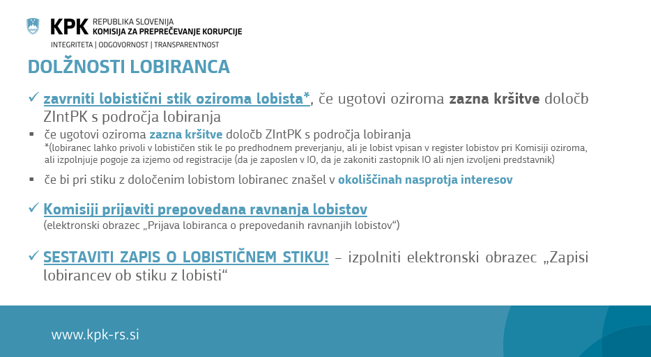 Dolžnosti lobiranca