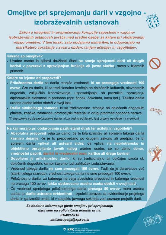 Omejitve pri sprejemanju daril v vzgojno - izobraževalnih ustanovah
