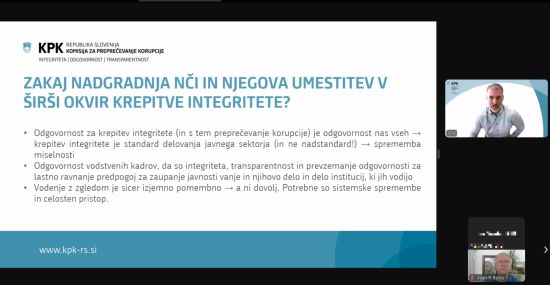 Posnetek zaslona med usposabljanjem o NČI