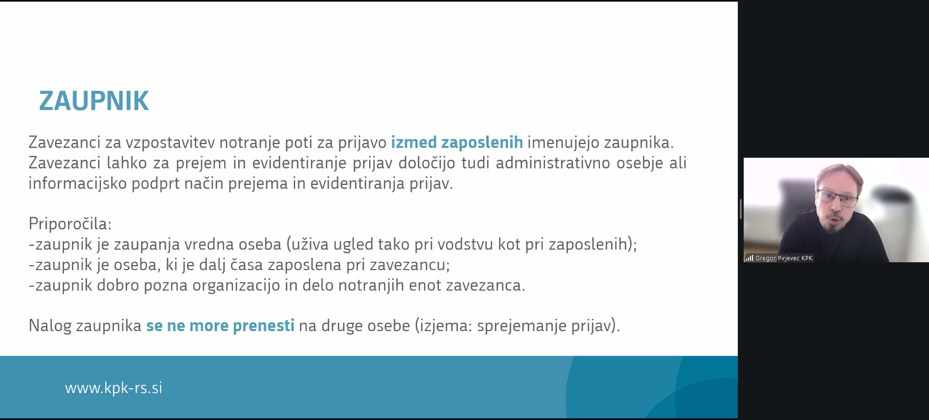 Obveznosti glede zaščite prijaviteljev je predstavil Gregor Pirjevec.